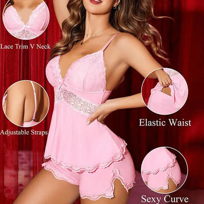 Elegant Lace Camisole Pajama Set