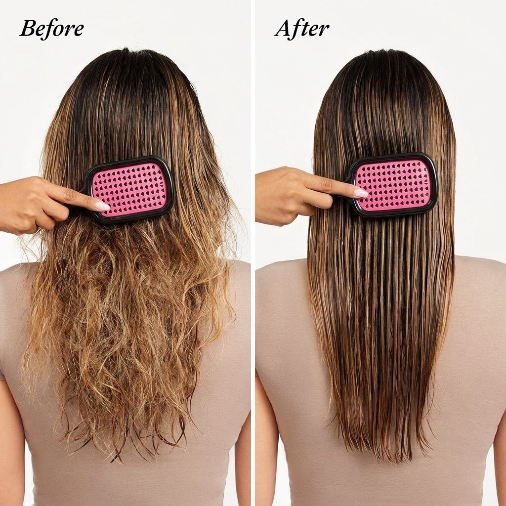 Before and after using bautero detangling spray