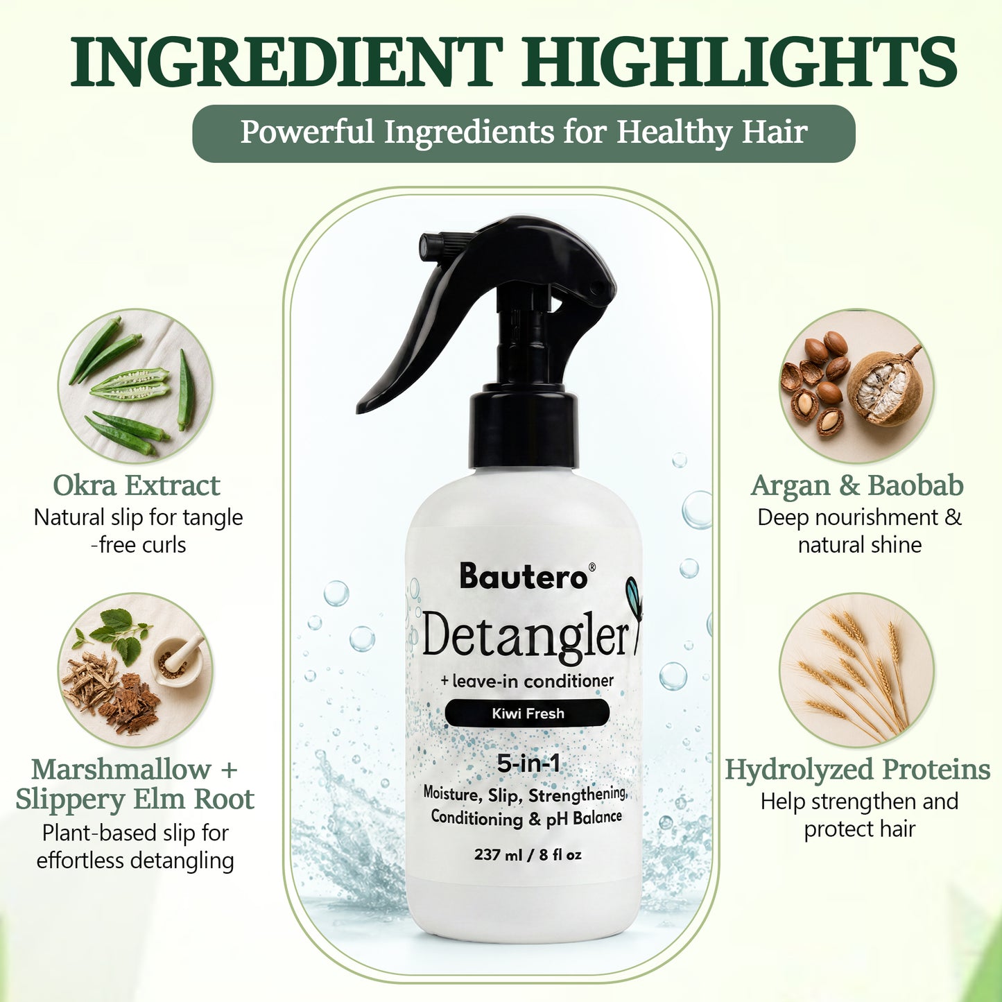 Bautero Detangling Spray + Leave-in Conditioner - 8oz